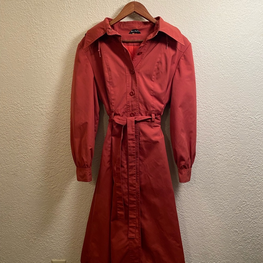 Vintage red long wool wrap skater coat detachable hood